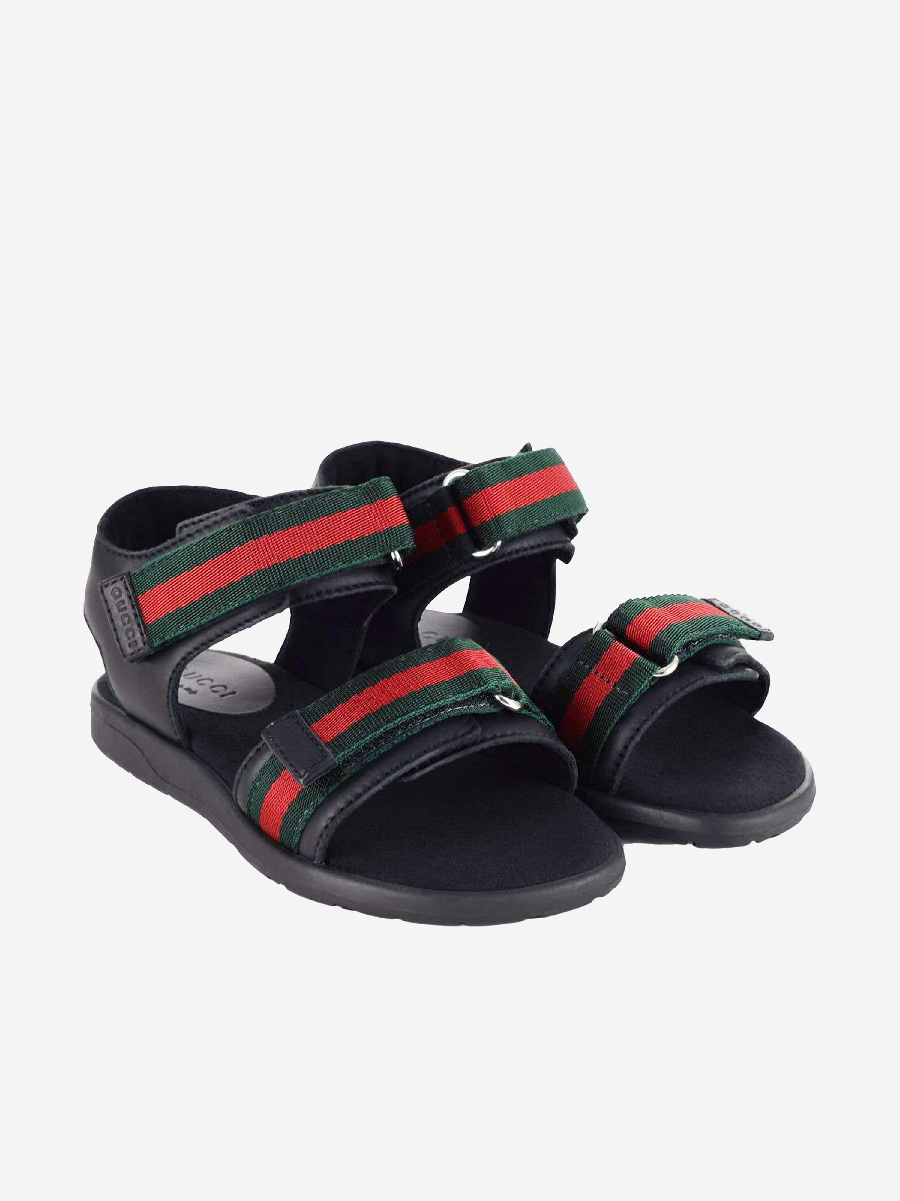 Leather and web sandal on sale gucci