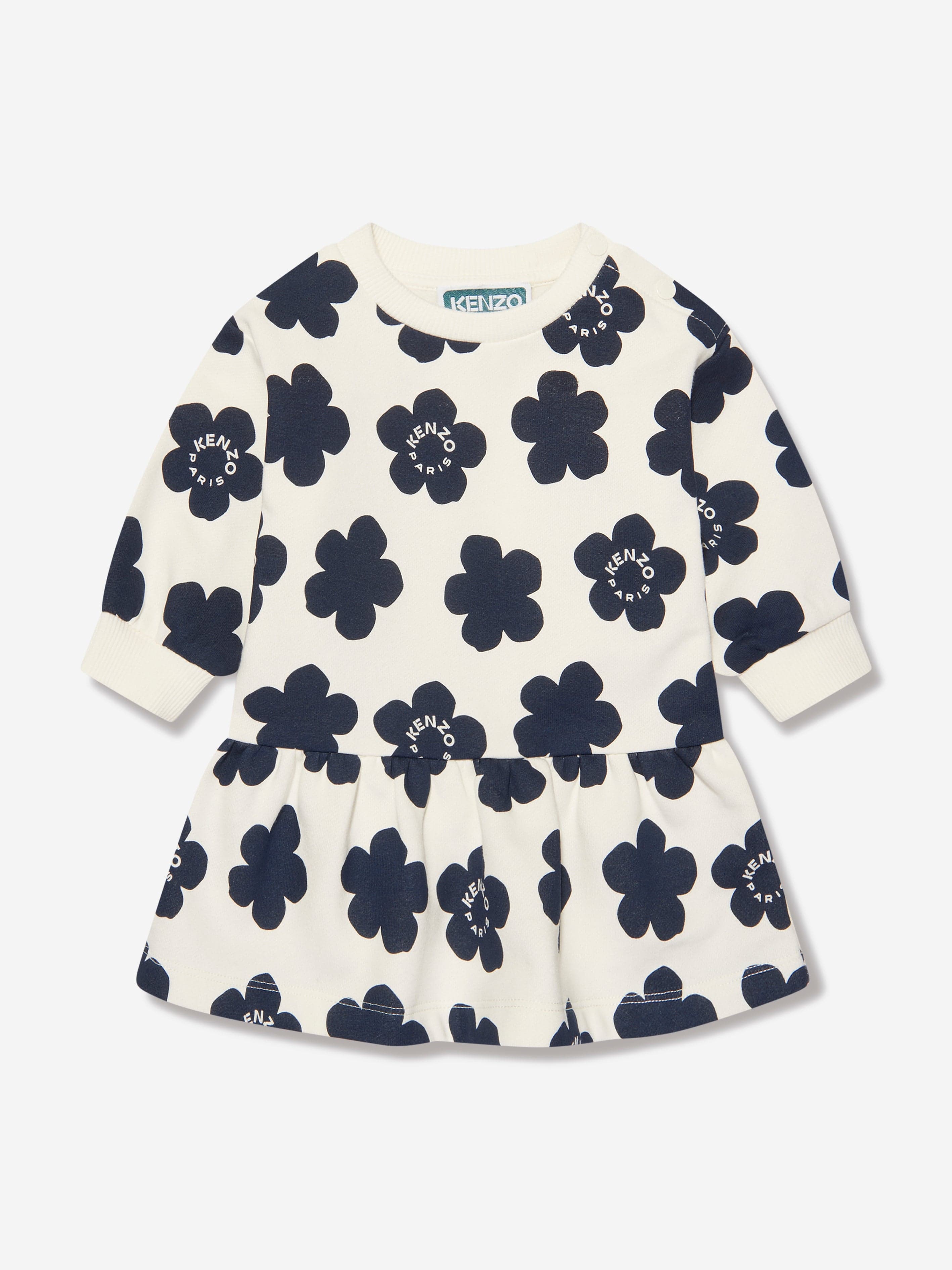 Baby Girls Boke Flower Sweater Dress in Ivory