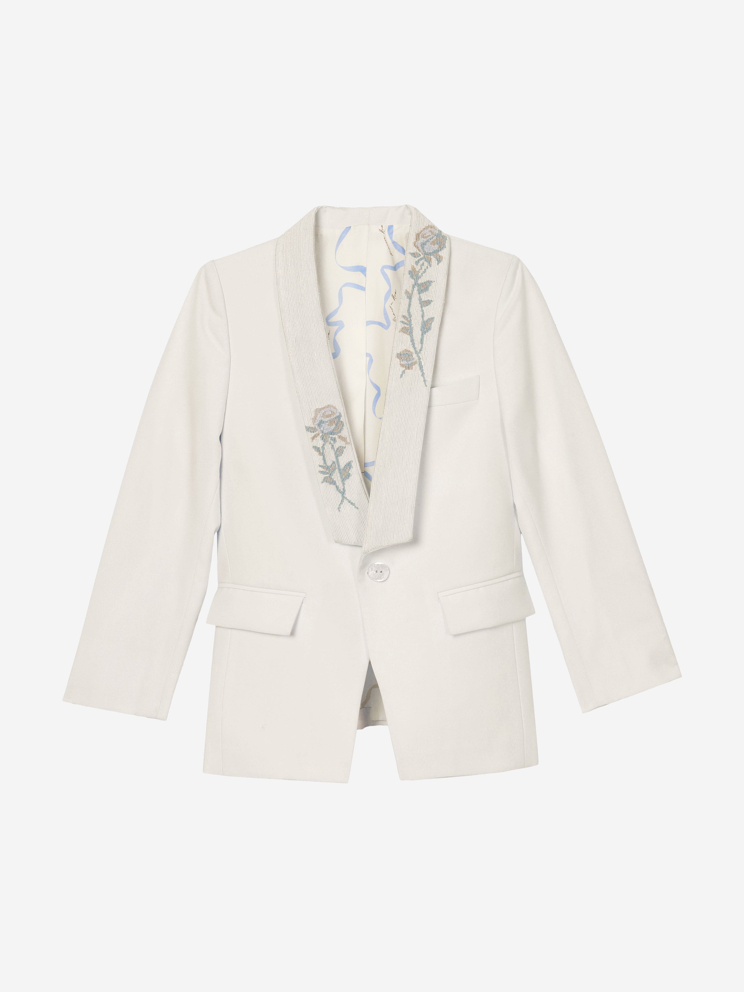 Maison Ava Boys Floral Lapel Noel Blazer in Ivory