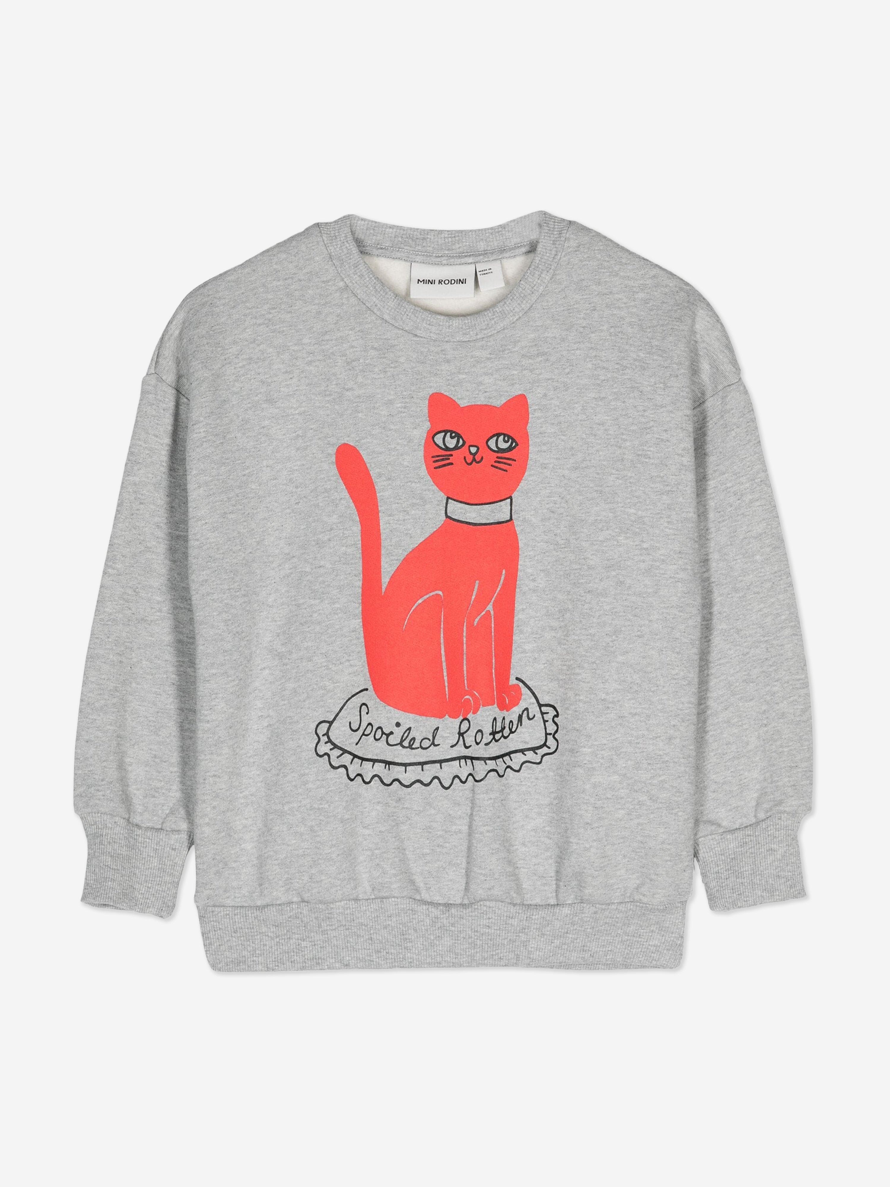 Mini Rodini Kids Cat Sweatshirt in Grey