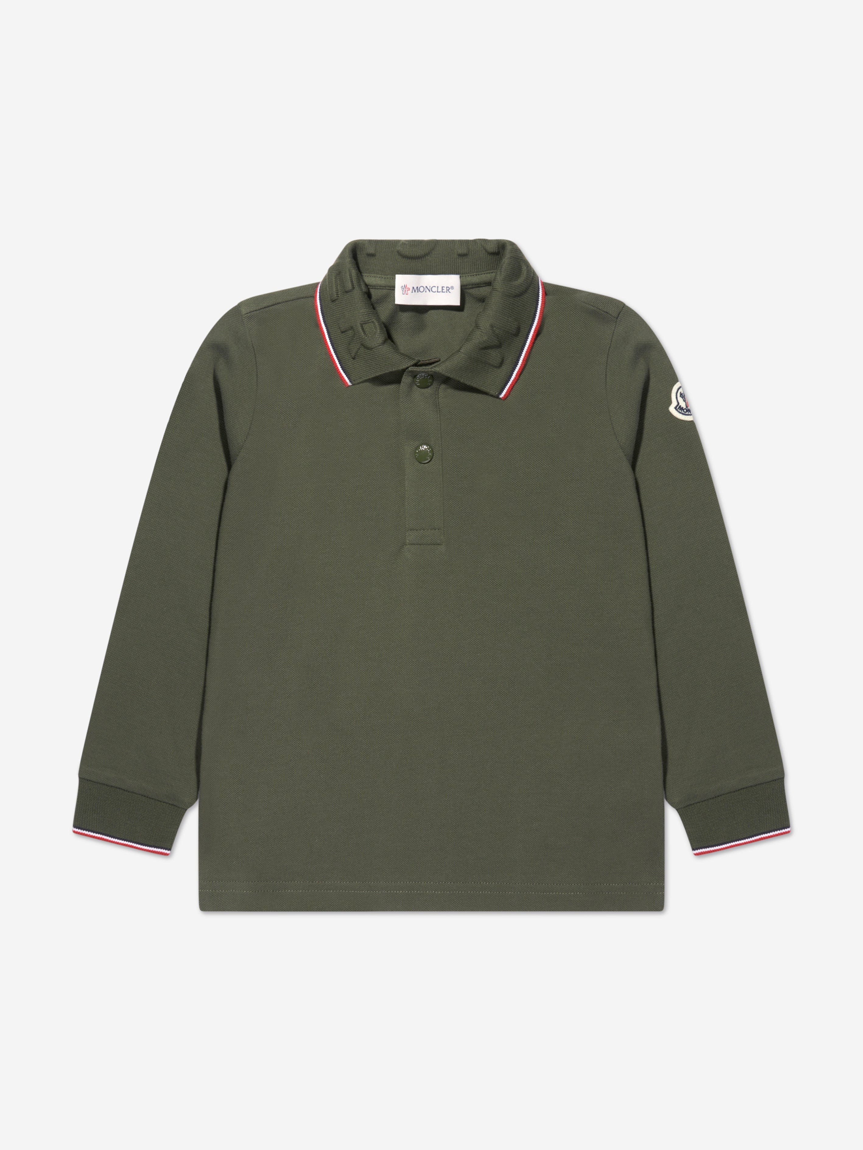 Moncler Enfant Boys Long Sleeve Polo Shirt in Green | Childsplay