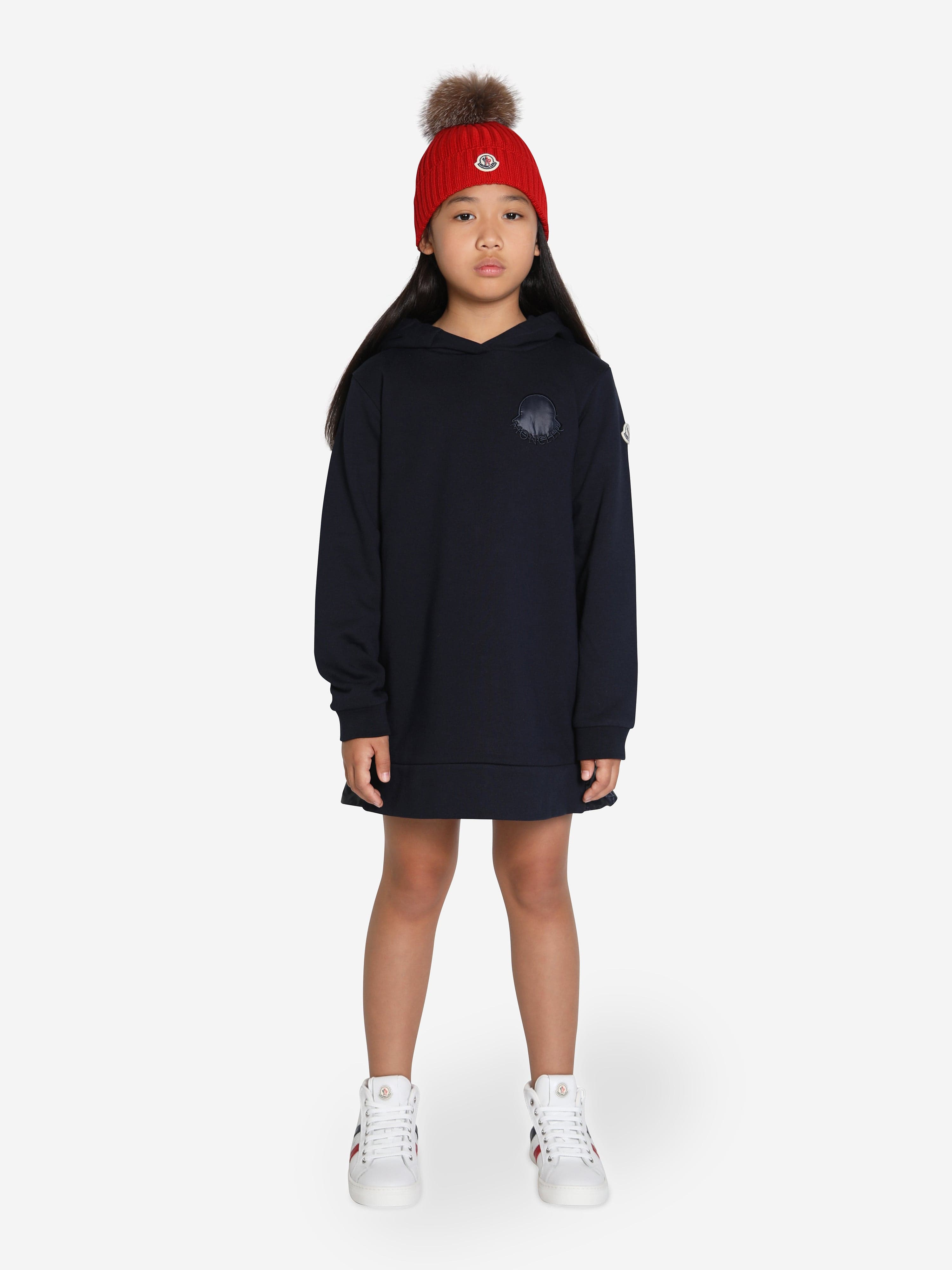 Moncler Enfant Girls Hooded Sweater Dress in Navy