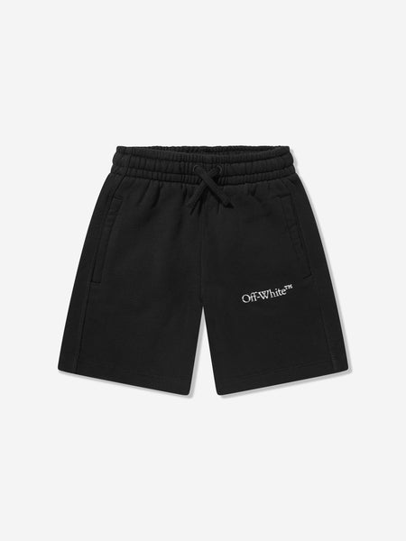 Off-White Boys Bookish Bit Logo Sweat Shorts in Black | Childsplay