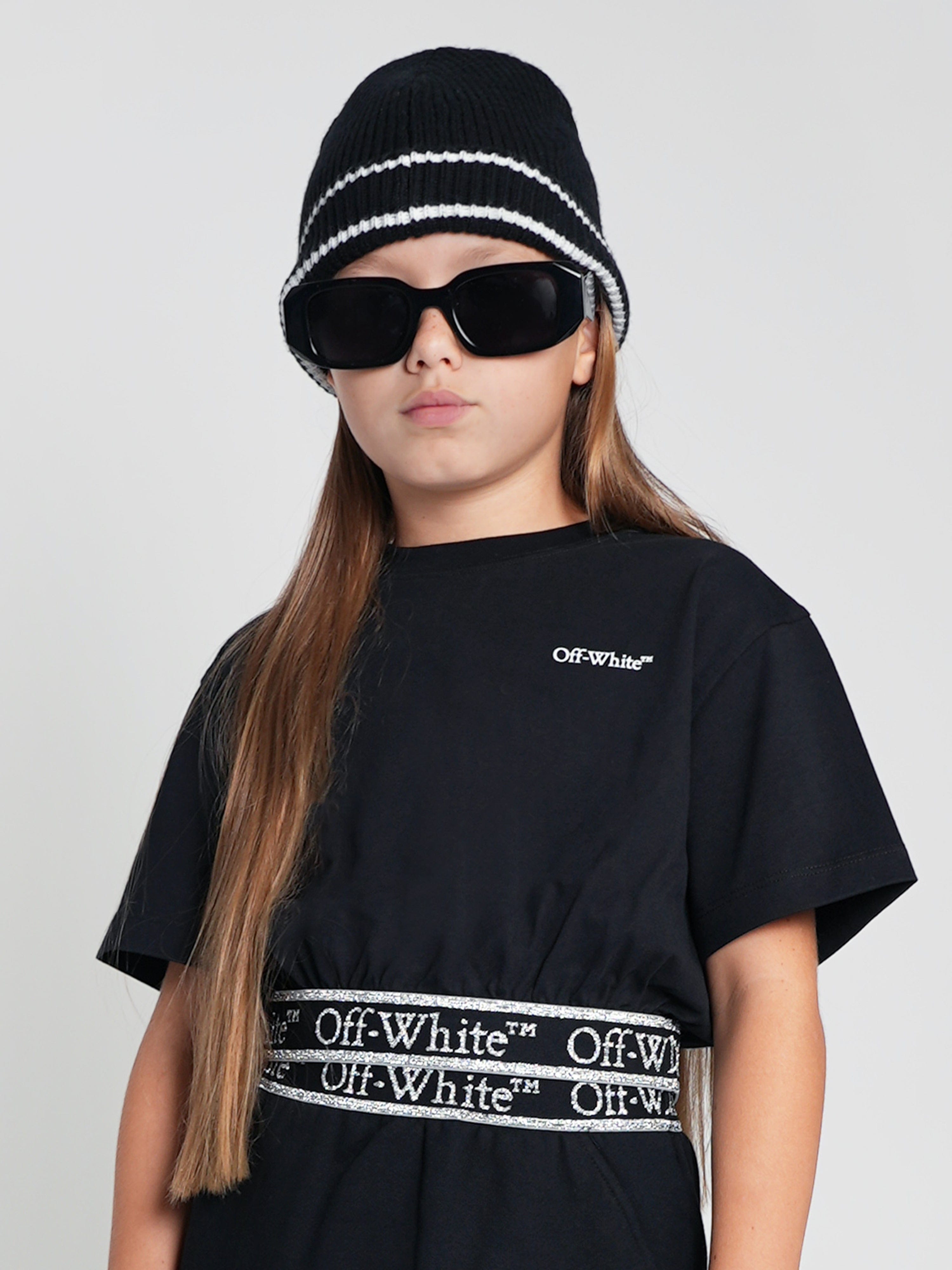 Off-White Girls Bookish Logo Band Crop T-Shirt in Black