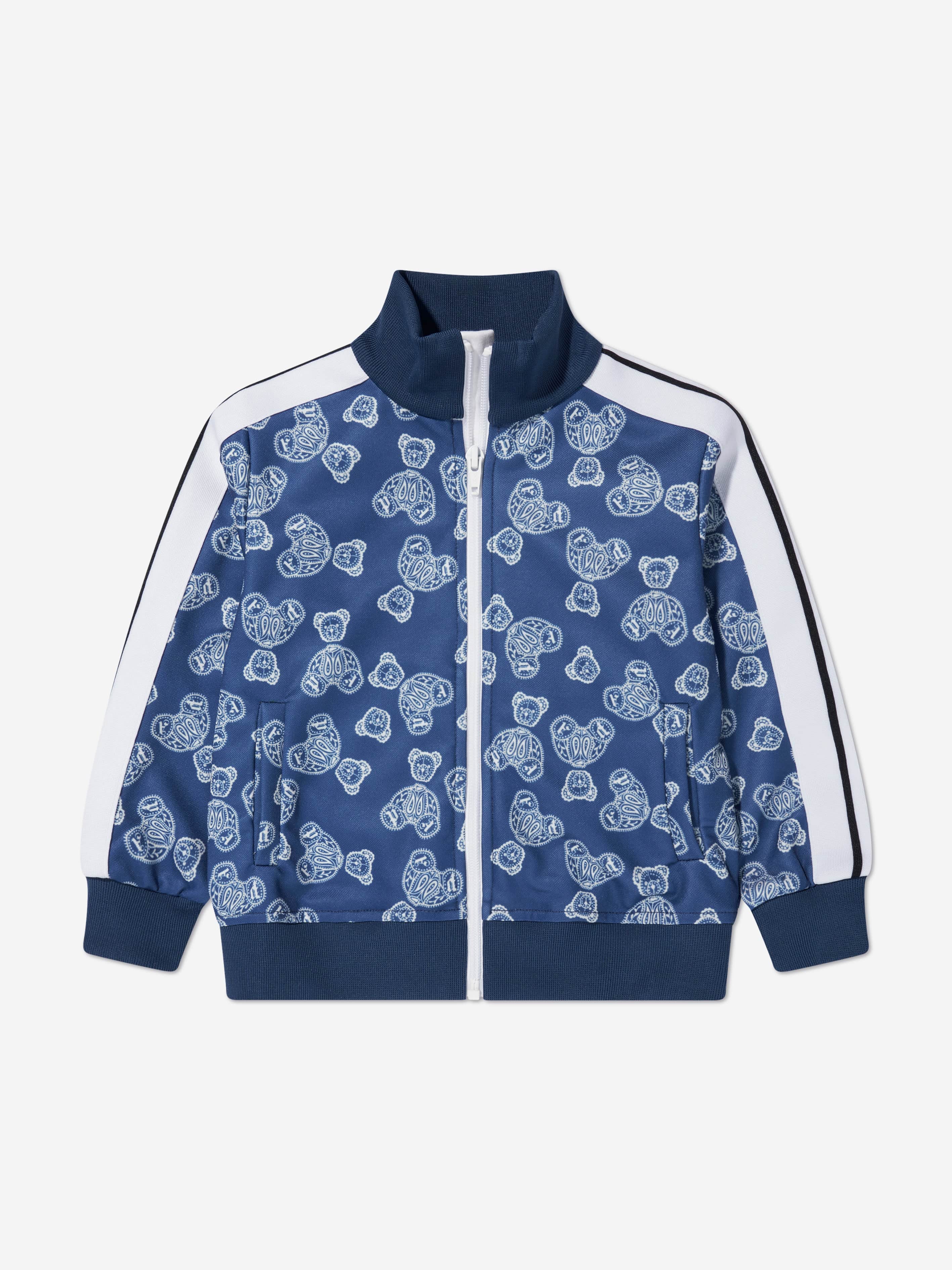 Palm Angels Boys AOP Bears Paisley Track Jacket in Blue