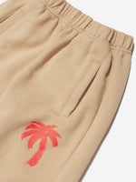 Palm Angels Khaki Camo Curved Logo Lounge Shorts In Green