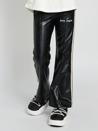 Palm Angels Girls Coated Track Flare Pants in Black