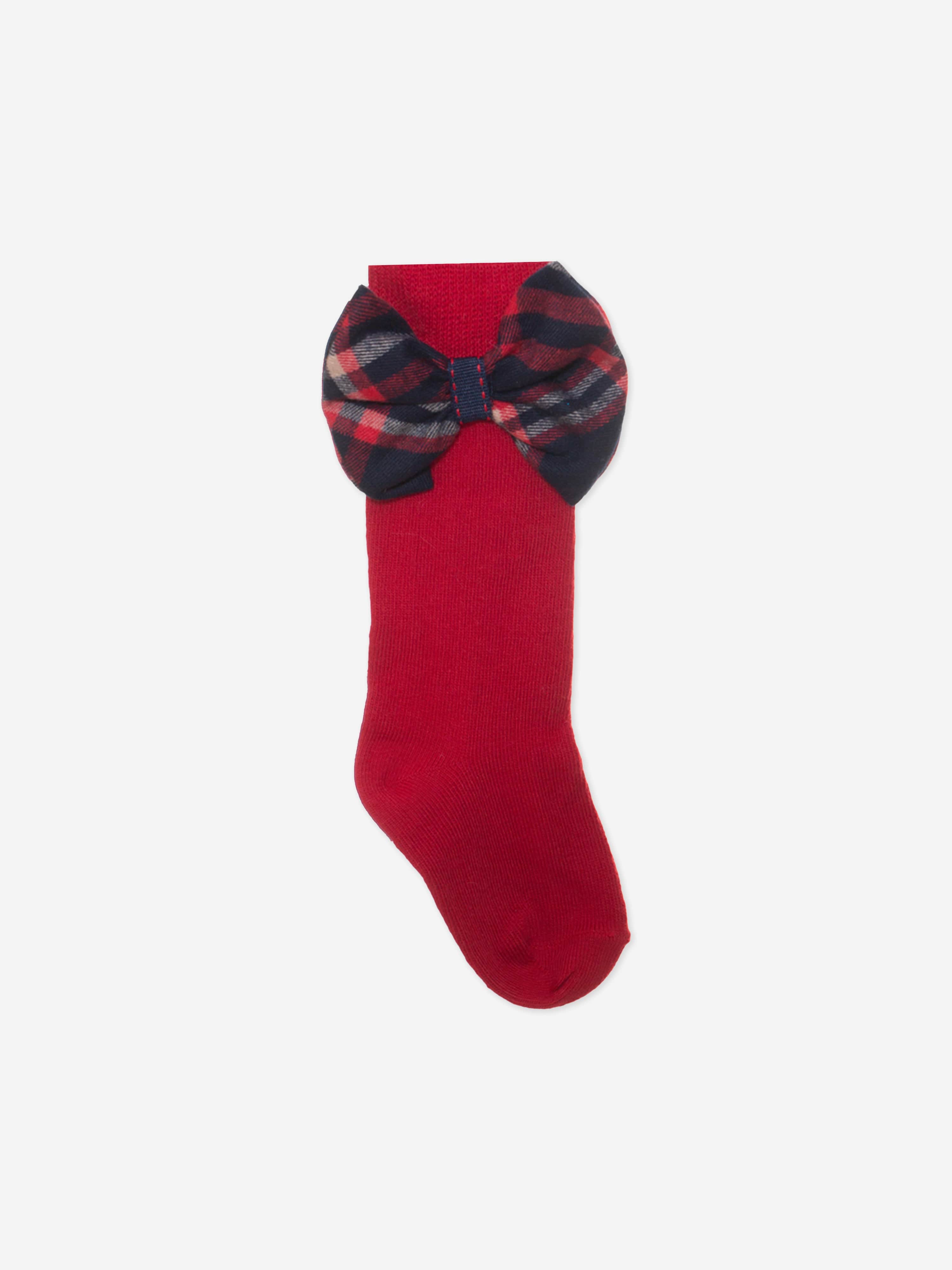 Girls Tartan Bow Socks in Red