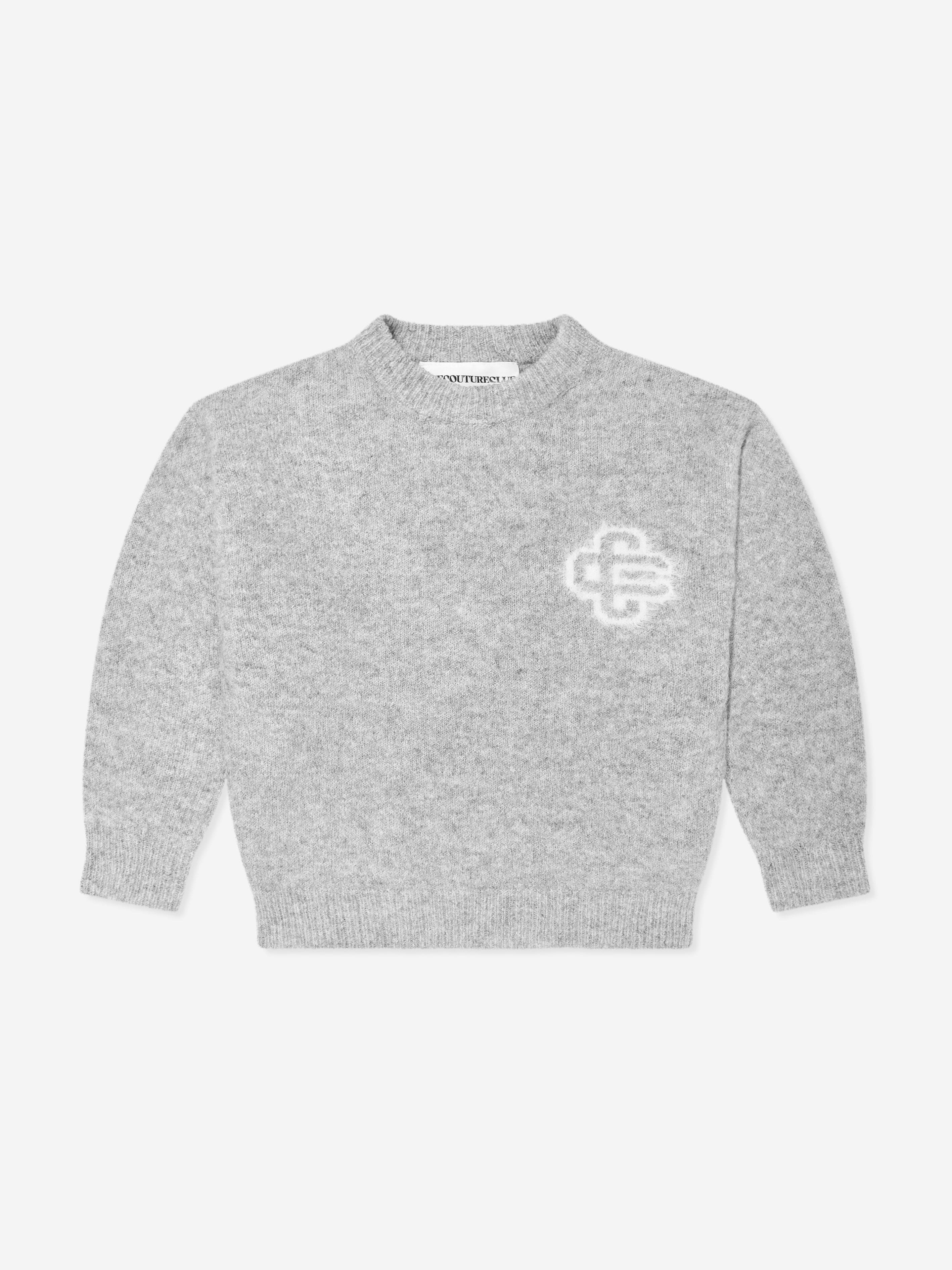 The Couture Club Kids Fluffy Knit Emblem Jumper in Grey