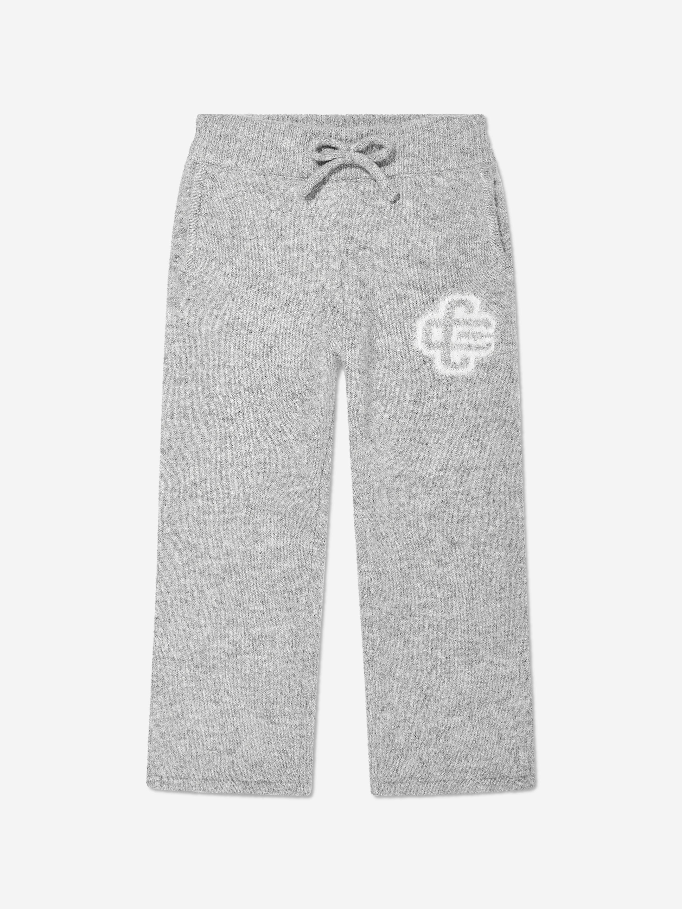 The Couture Club Kids Fluffy Knit Emblem Joggers in Grey