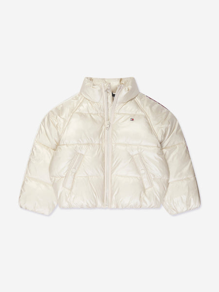 Tommy Hilfiger, Girls Global Stripe Puffer Jacket, Beige Aci