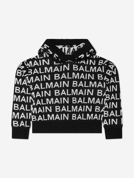 Balmain 女の子は黒のロゴパーカーを編みました | Childsplay Clothing