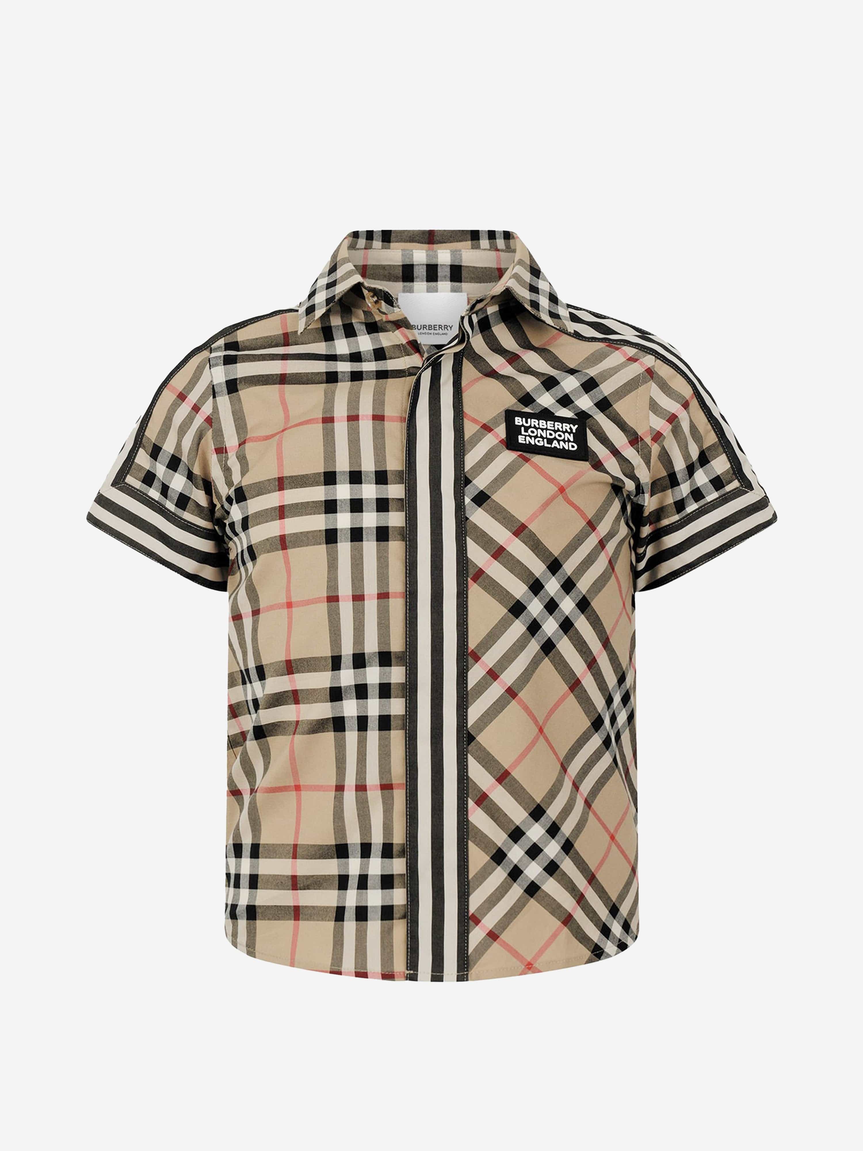 Burberry Kids Burberry Boys Beige Check Cotton Short Sleeve Shirt