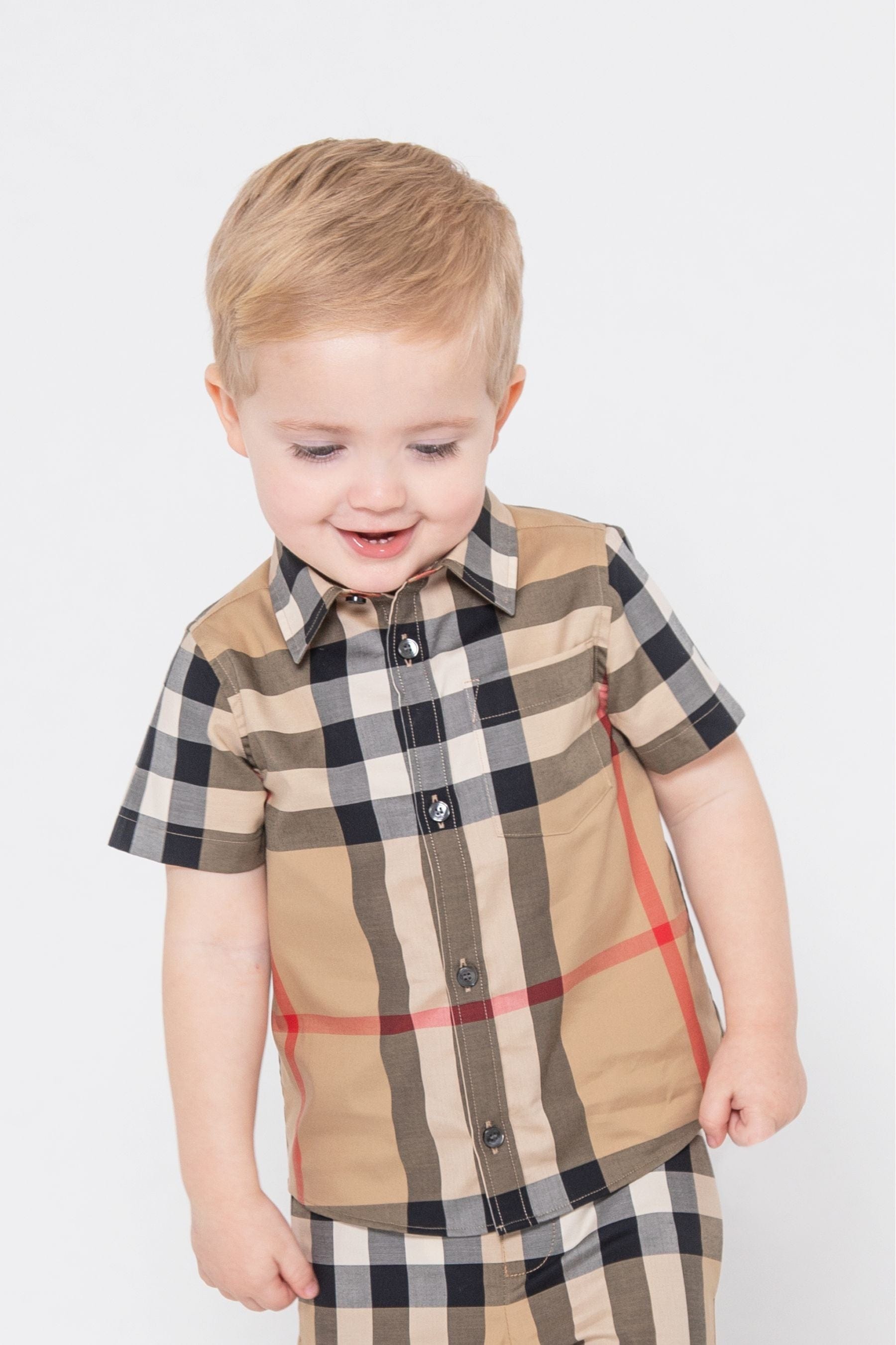 Toddler BURBERRY mini check Owen short sleeve button down dress shirt Like sale New