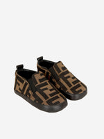 Fendi Kids - Baby Boys FF Logo Slip On Shoes in Brown