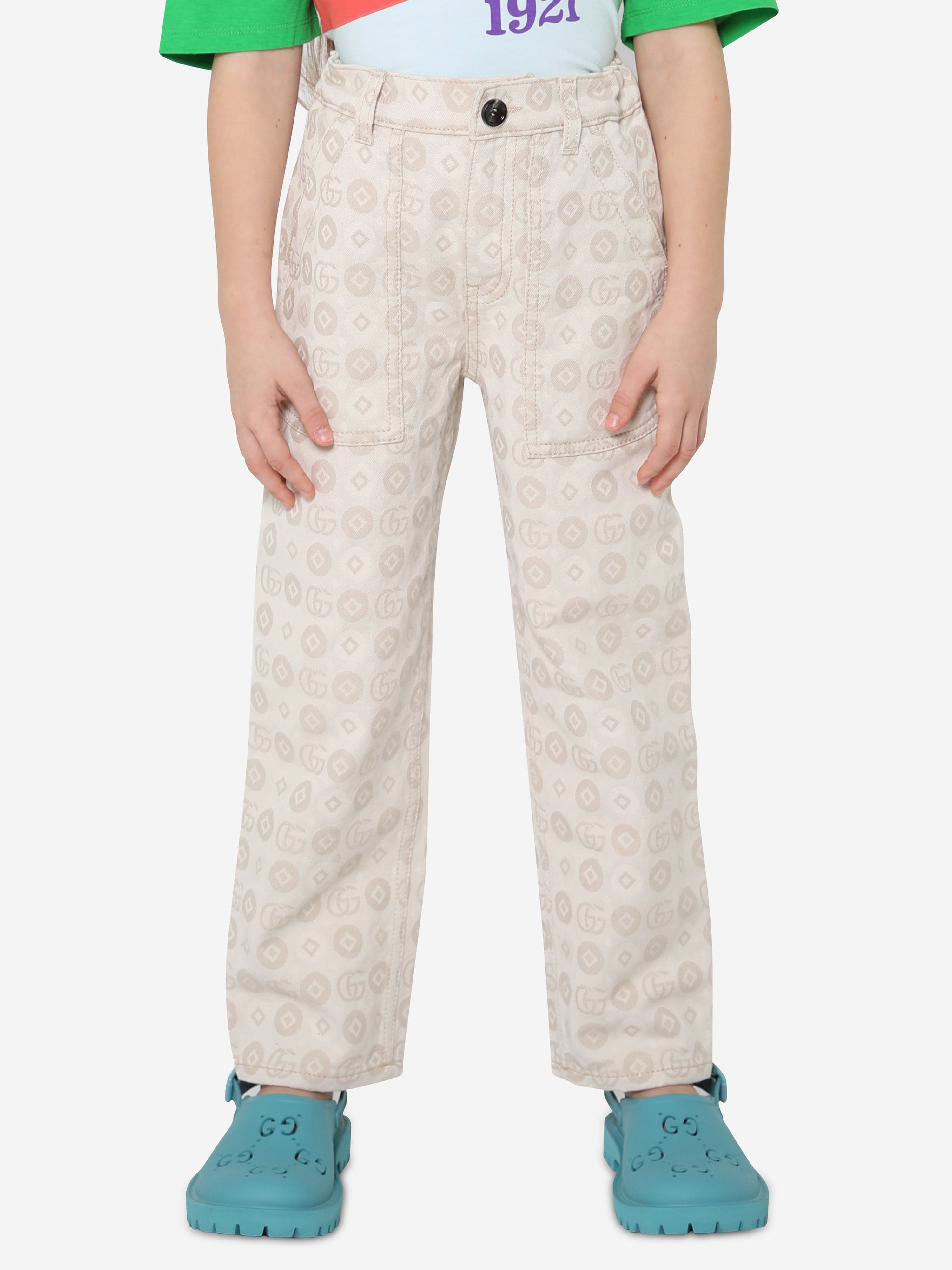 Gucci Kids Jacquard GG Denim Jeans in Ivory Childsplay Clothing