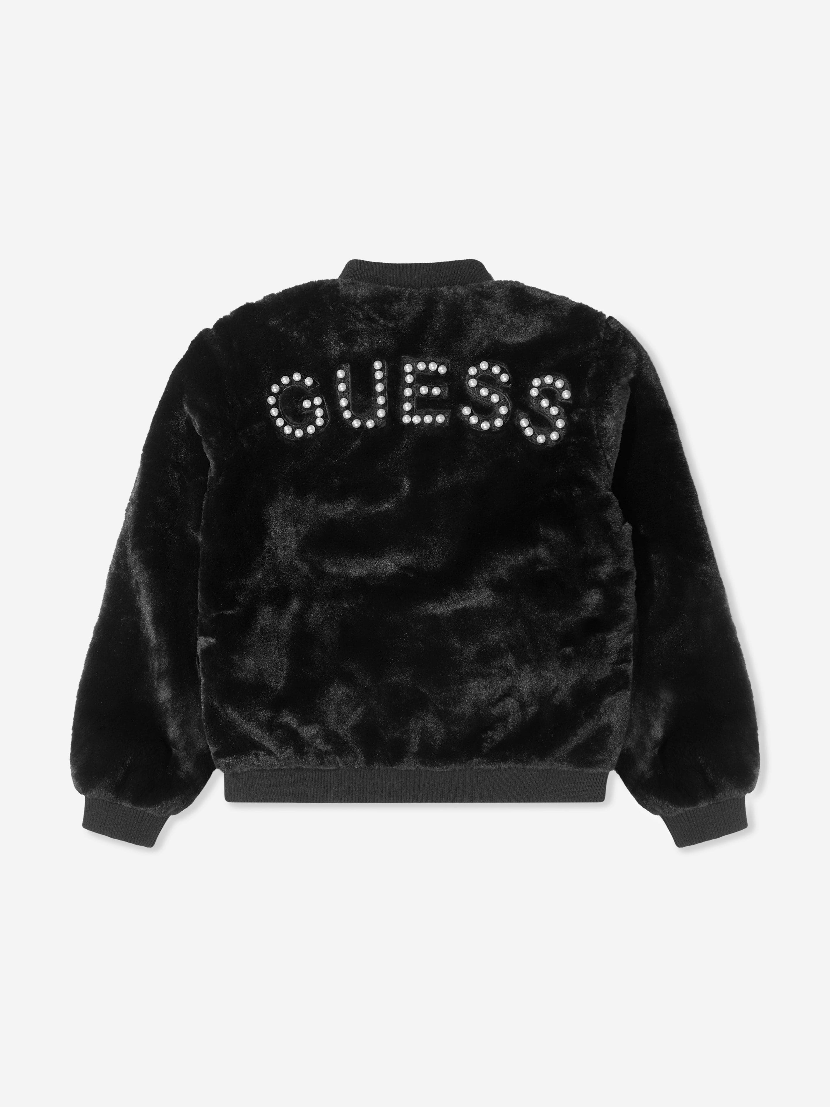 Guess faux fur 2024 logo bomber jacket