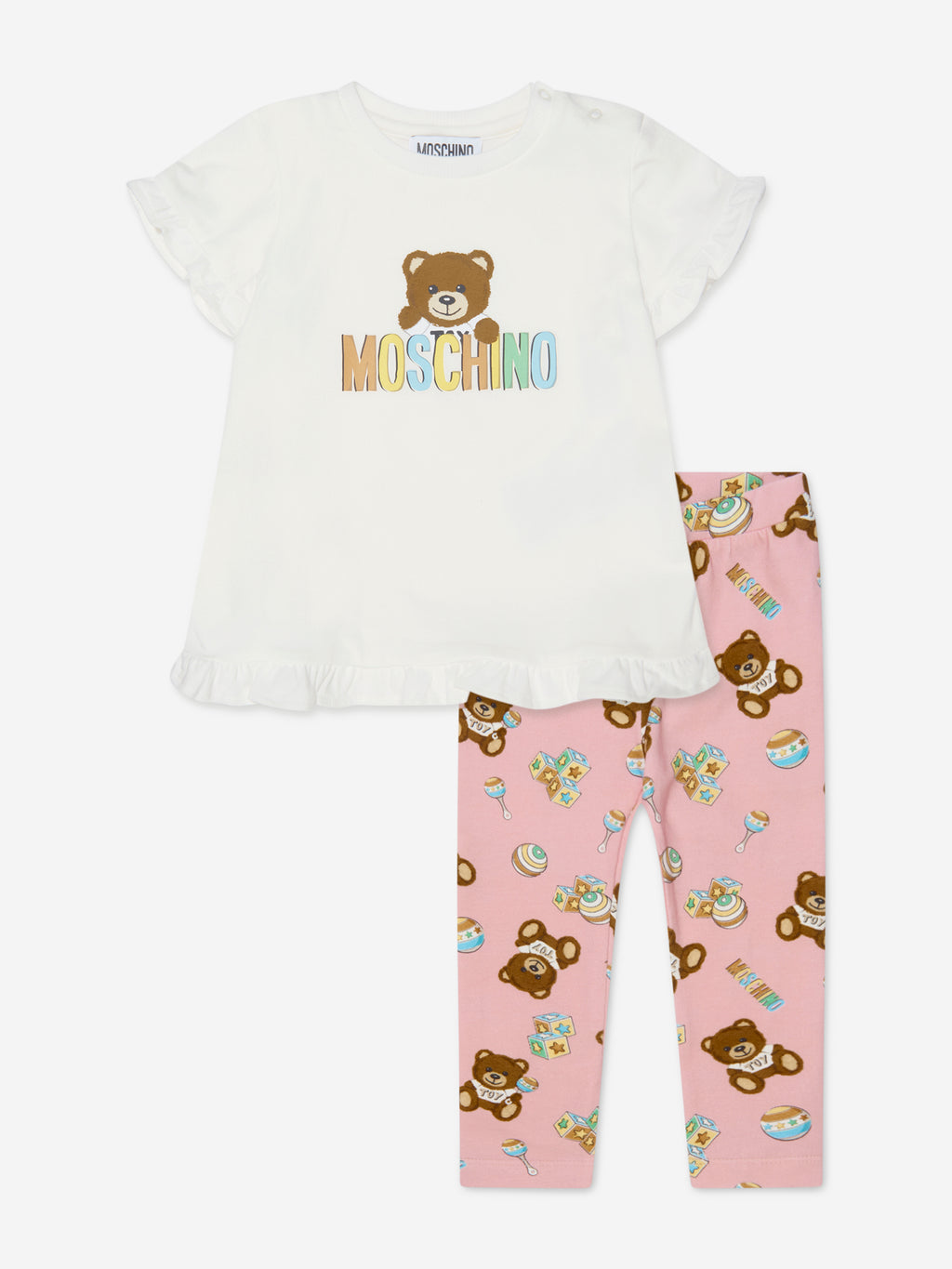 Baby cotton-blend T-shirt and leggings set in white - Moschino Kids